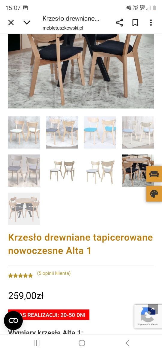 Trzy nowe krzesła drewniane tapicerowane Tuszkowski buk dąb granat
