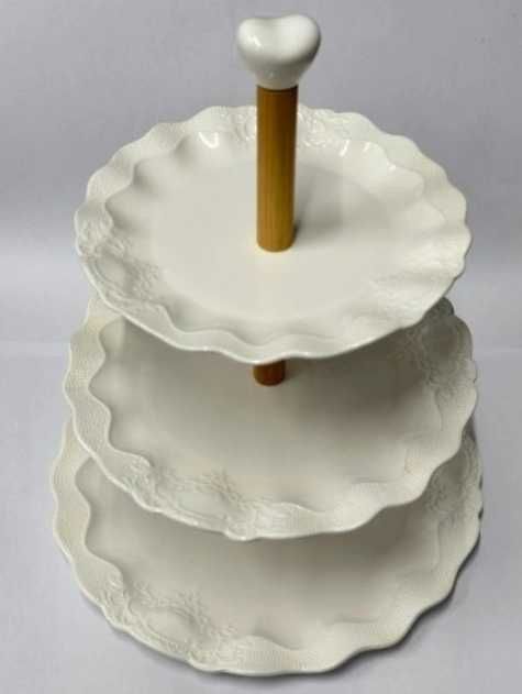 PATERA porcelana trzy poziomowa ELEGANCKA BIAŁO-BEŻOWA