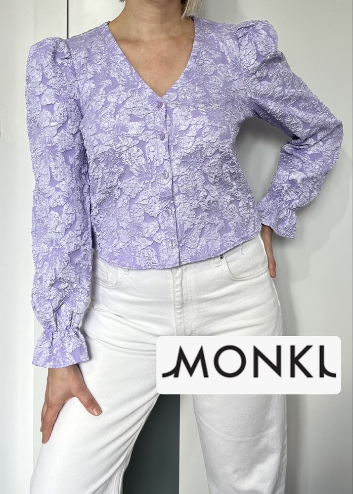 Monki modowa bluzka ze wzorem 3D z bufkami