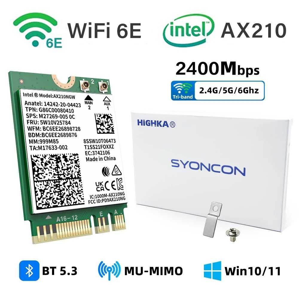 Адаптер WiFi Intel AX210 NGW 2.4/5/6GHz Wi-Fi 6E модуль 5 Version