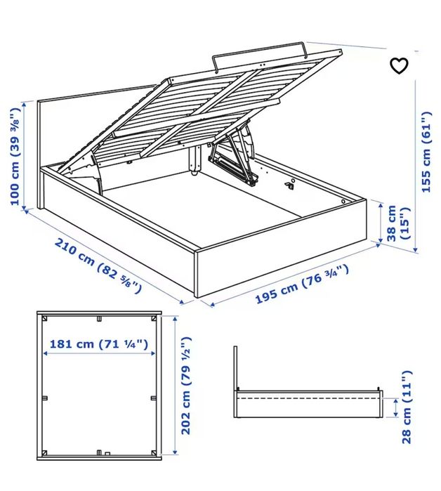 Łóżko podwójne Ikea ze skrzynią i z obiciem