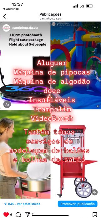 Aluguer de maquina de pipocas, maquina de algodao doce e insuflaveis