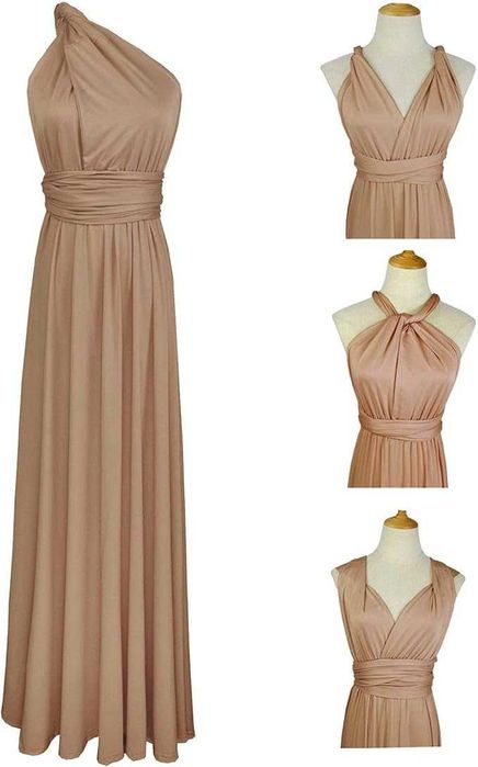 Brązowa sukienka koktajlowa elegancka maxi letnia wielofunkcyjna M 38