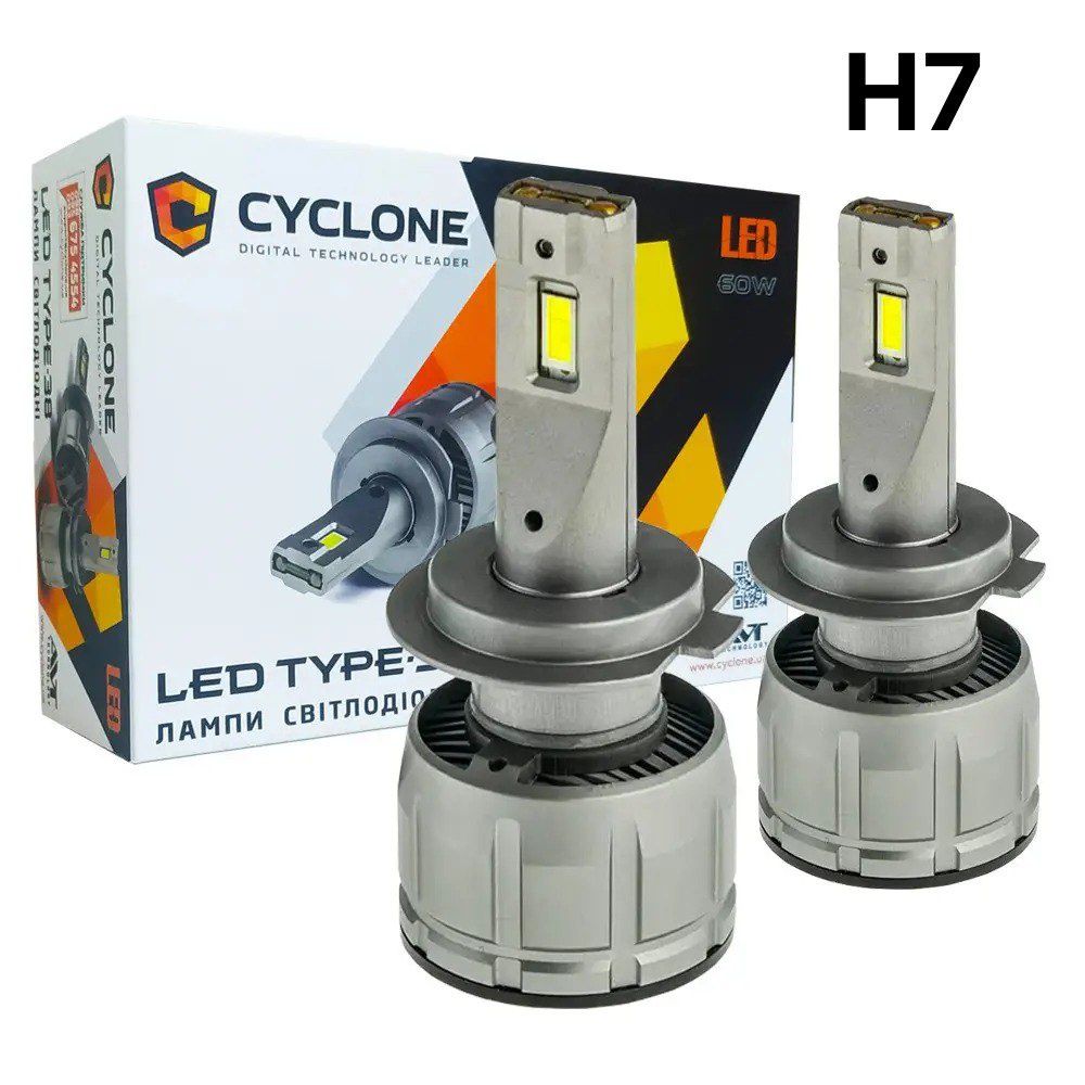 LED Лед Лампи CYCLONE type 38 H1 Н3 Н4 H7 H11 НB3 НВ4 6000K 60W 14000L