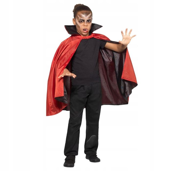 Strój Peleryna Wampira Czerwona Przebranie Czarna