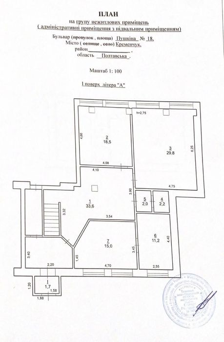 Кременчуг Продажа фасадного помещения 155 м.кв.в центре на Пушкина 18