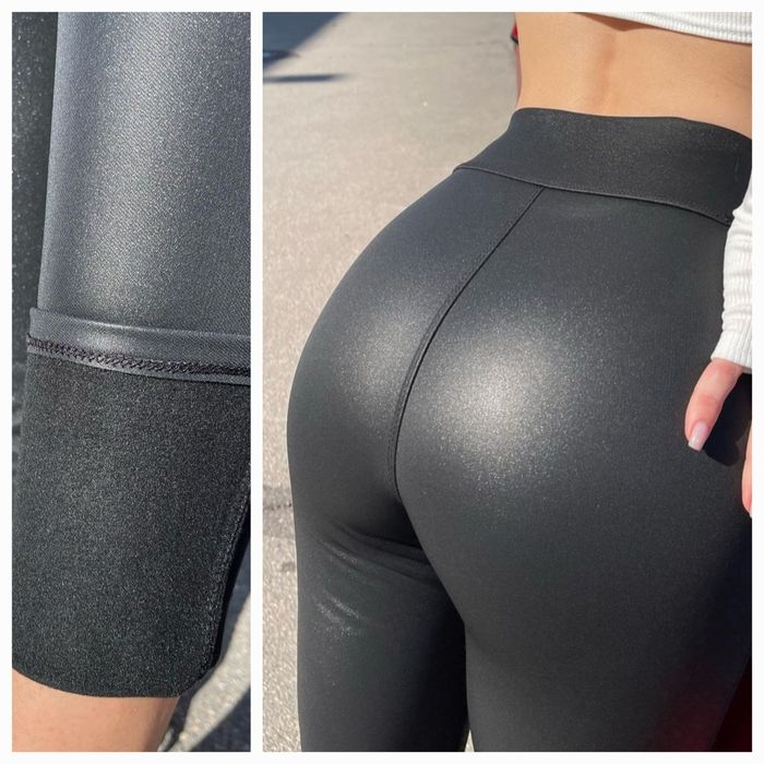 Теплі жіночі лосини на флісі під кожу з напиленням. Легінси екошкіри