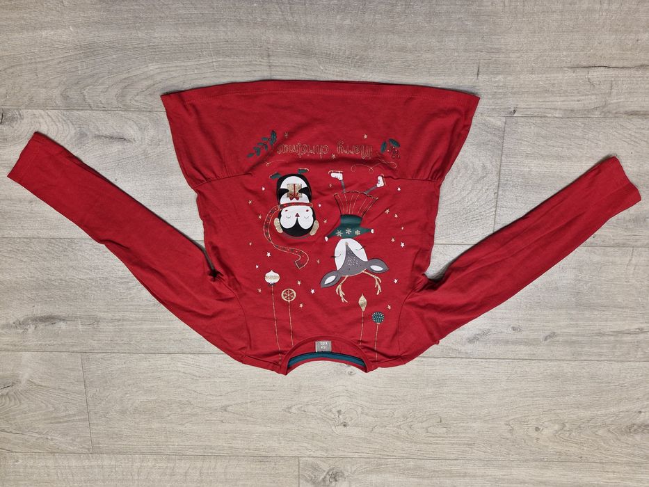2x bluzeczka bluzka długi rękaw Święta Christmas czerwona r.134 zestaw