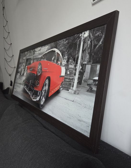 Duży obraz czerwono szary auto 147x57 cm