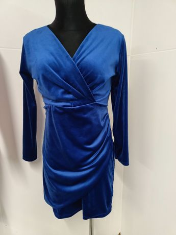 Kobaltowa sukienka welurowa