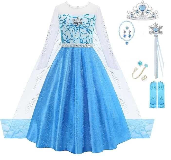 Strój ELSA sukienka Przebranie rozm. 110 cm AKCESORIA kraina lodu K695