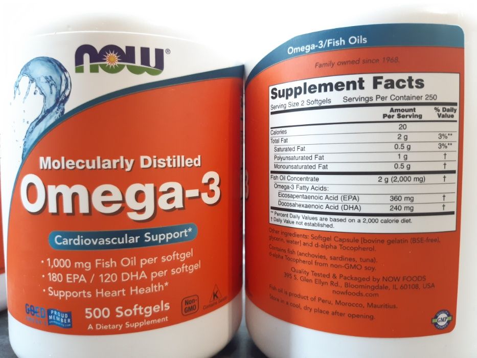 Now Foods, Omega-3 (500 капсул), омега-3, рыбий жир 180/120