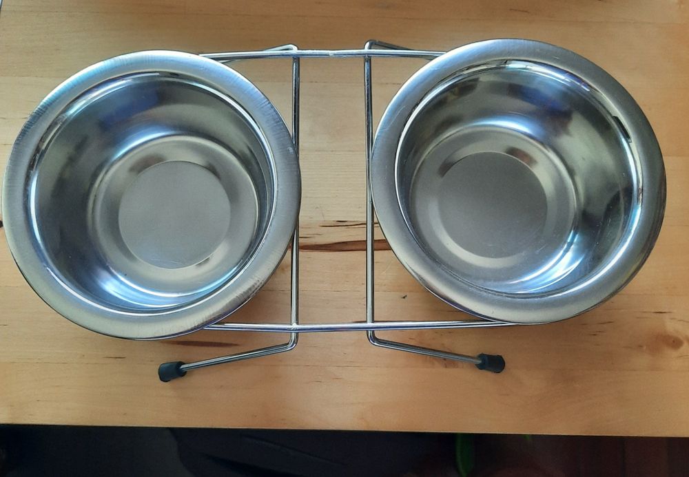 Comedouro duplo inox com suporte