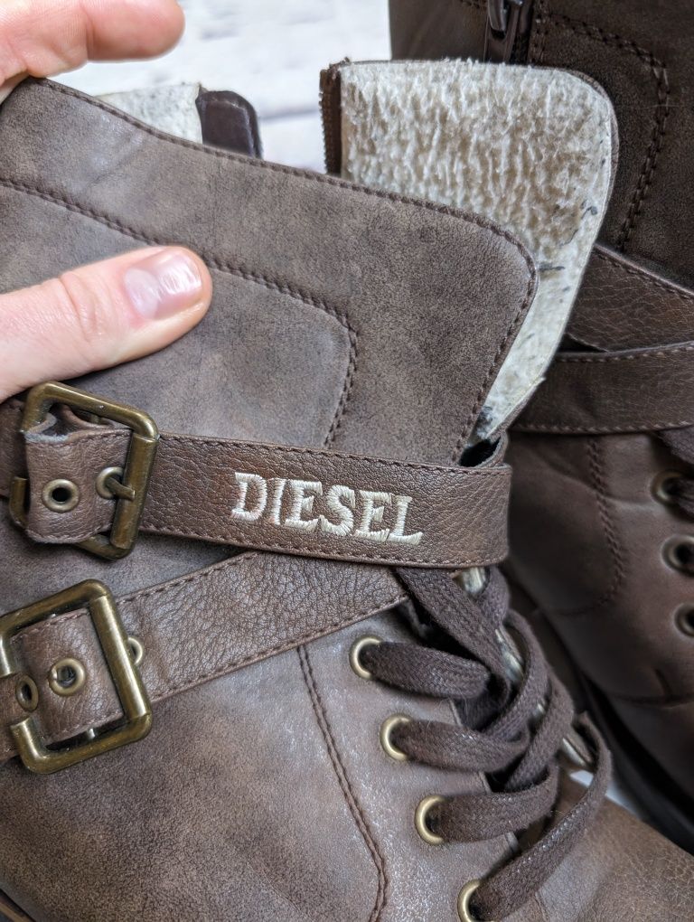 Brązowe Buty skórzane diesel vintage kozaki botki