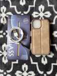 Etui skorzane do iPhone 13 Mini / szklo i kabel usb - lightning