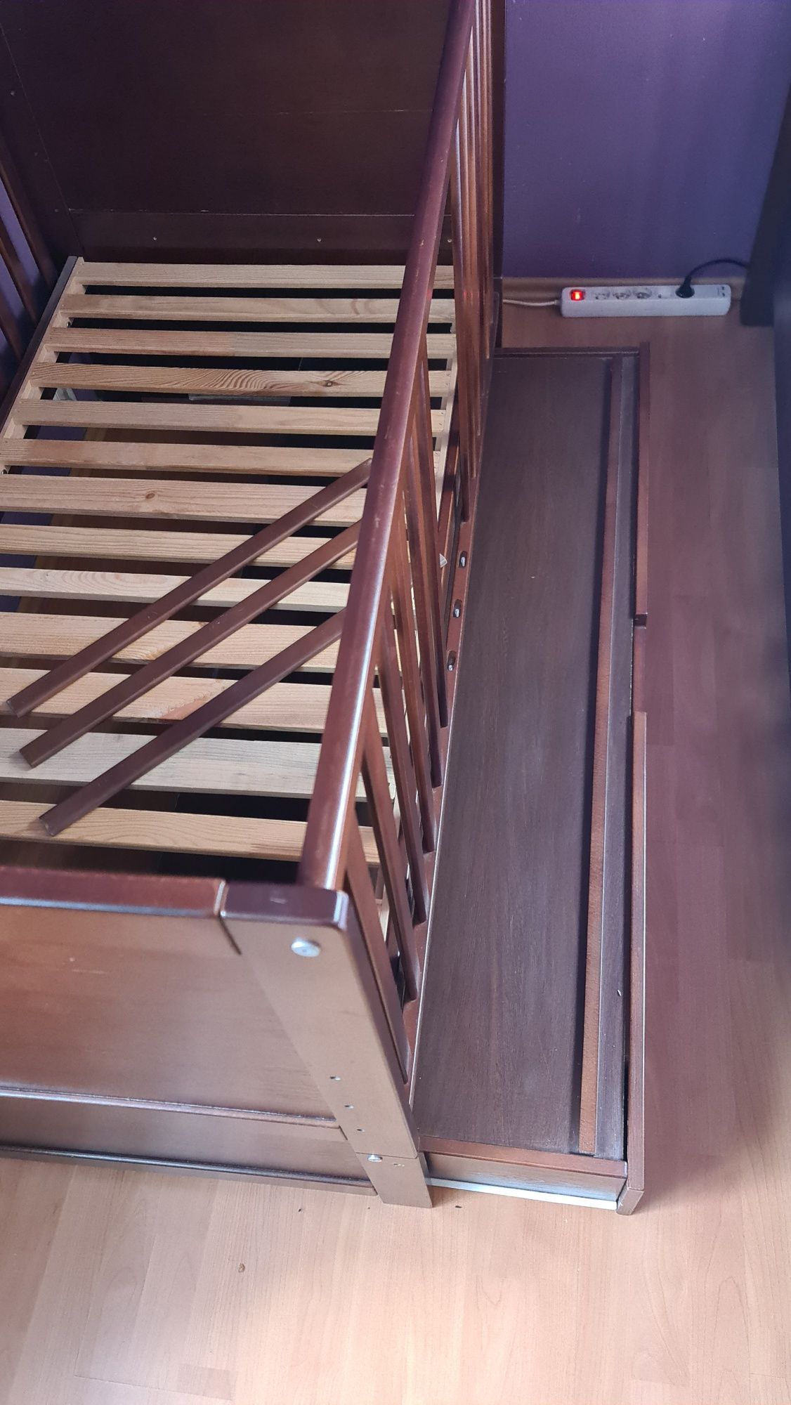 Łóżko dziecięce dwufunkcyjne 145x80 buk + materac + podkład