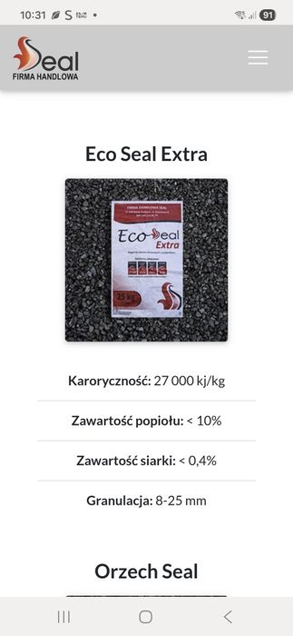ECO SEAL EXTRA 1350 zł/tona  ekogroszek, groszek, opał