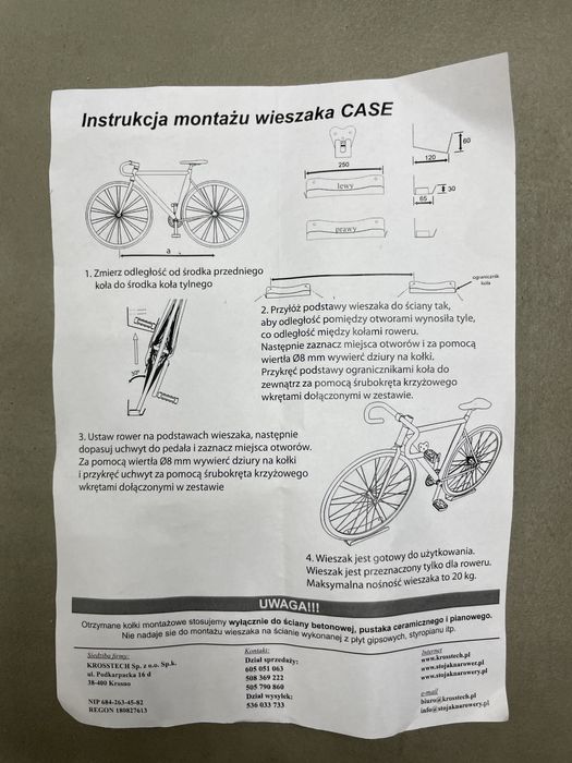 Wieszak na rower Case krosstech ocynk ( kompatybilny z SPD)