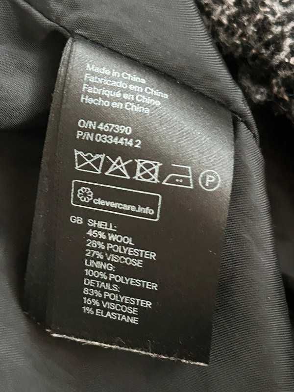 Płaszcz wełniany 40 L 45% wełna H&M szary czarny biały melanż