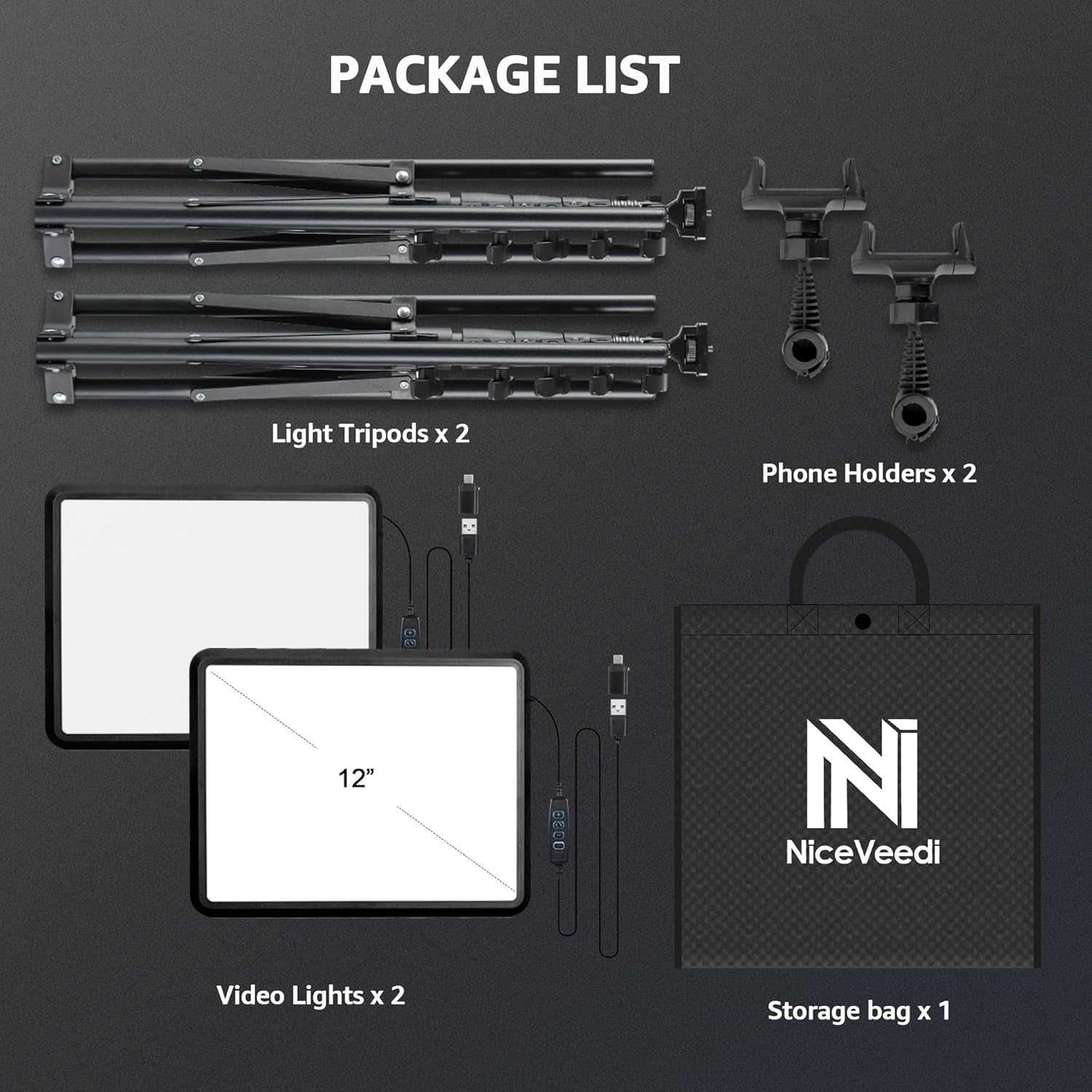 Zestaw 2 lamp wideo LED NiceVeedi Studio Light,