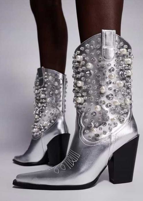 Azalea Wang  Dylan  Srebrne kowbojki ze zdobieniem