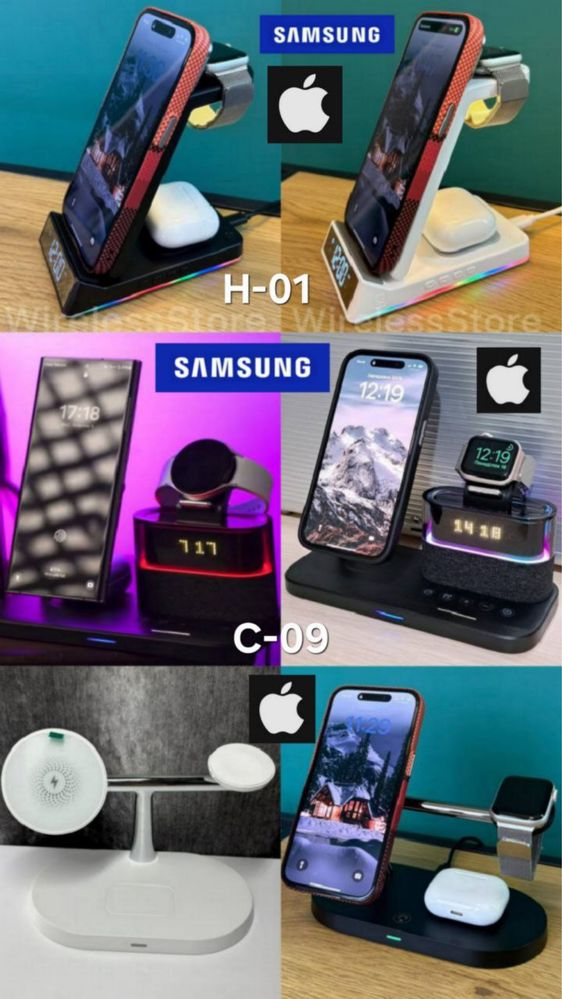 4 в 1 Apple, Samsung Швидка безпровідна зарядка Док станція Беспроводн