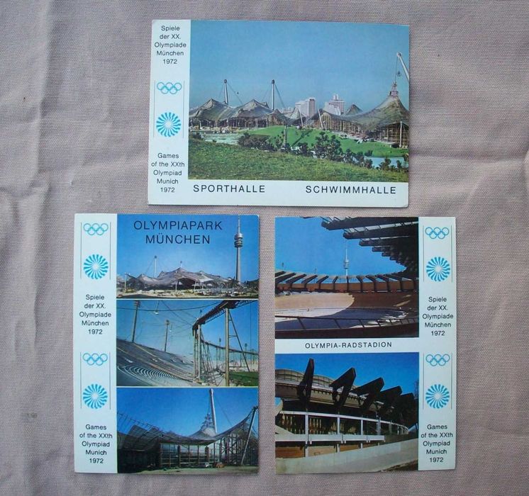 Pocztówka olimpiada Monachium 1972, 3 sztuki, bez obiegu.