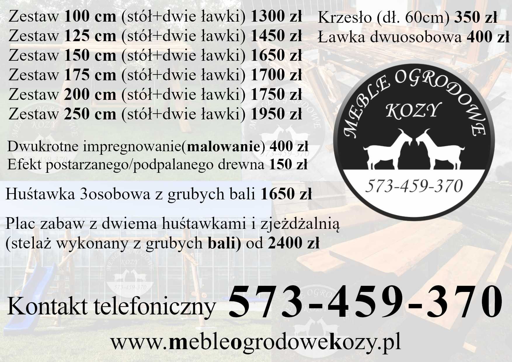 NOWY CENNIK Meble ogrodowe drewniane góralskie. Lite drewno ławka stół