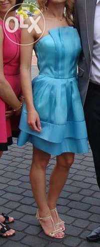 sukienka Yoshe Milo niebieska S turkus gorsetowa falbanki