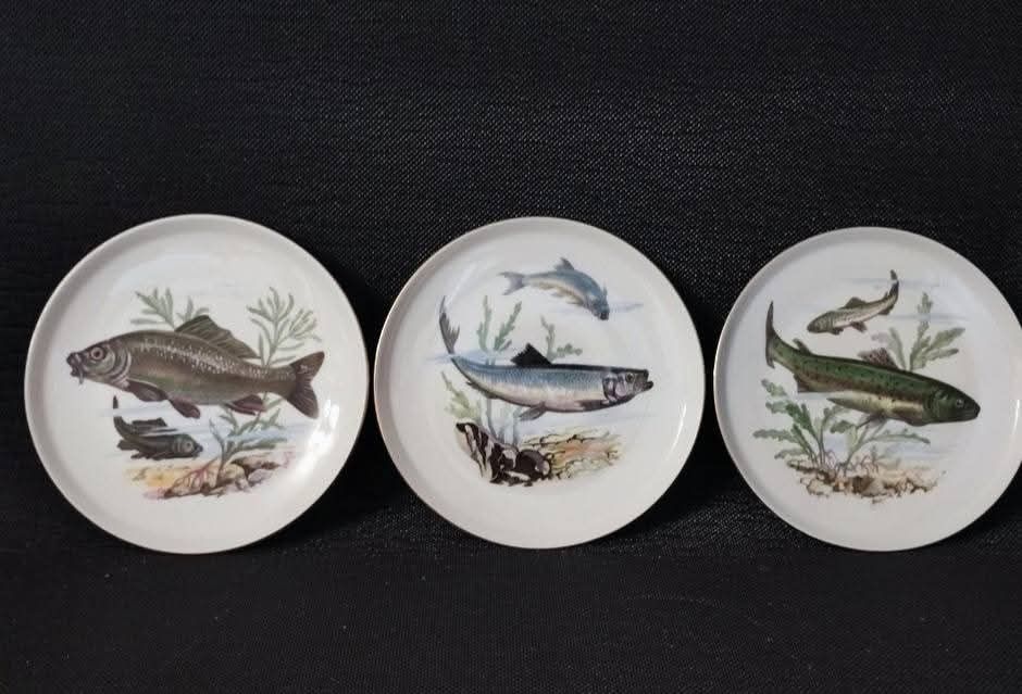 Porcelana vintage + sztuczce Zestaw do ryby Talerze Bulionówka