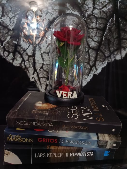 Dia dos Namorados Rosa c/ led's em cúpula/redoma personalizada c/ nome
