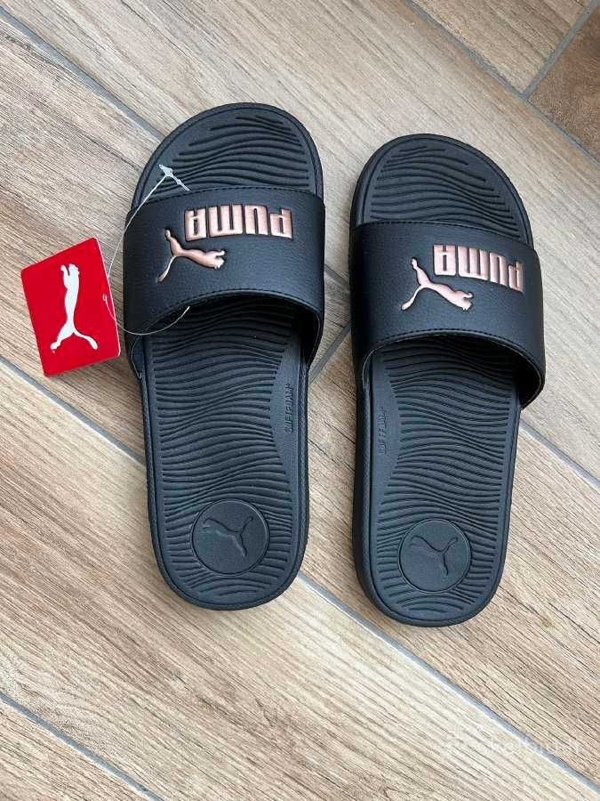 Тапочки шлёпанцы Puma р.W7, стелька 25см, Пума чёрные модель Cool cat.