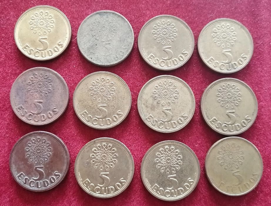 conjunto de moedas de 5 escudos