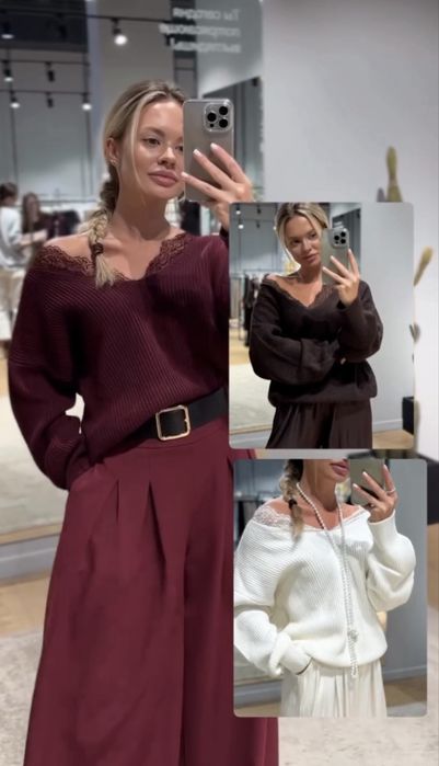 В’язаний жіночий светр з мереживом.