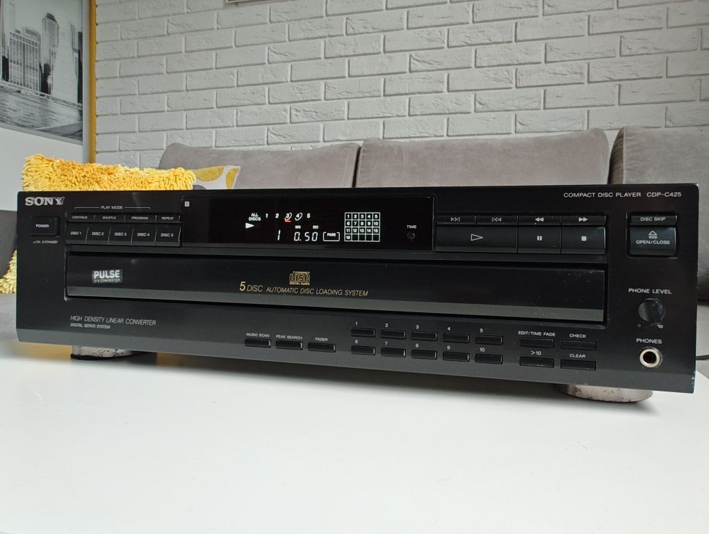 SONY CDP-C425, odtwarzacz CD, zmieniarka na 5 płyt.