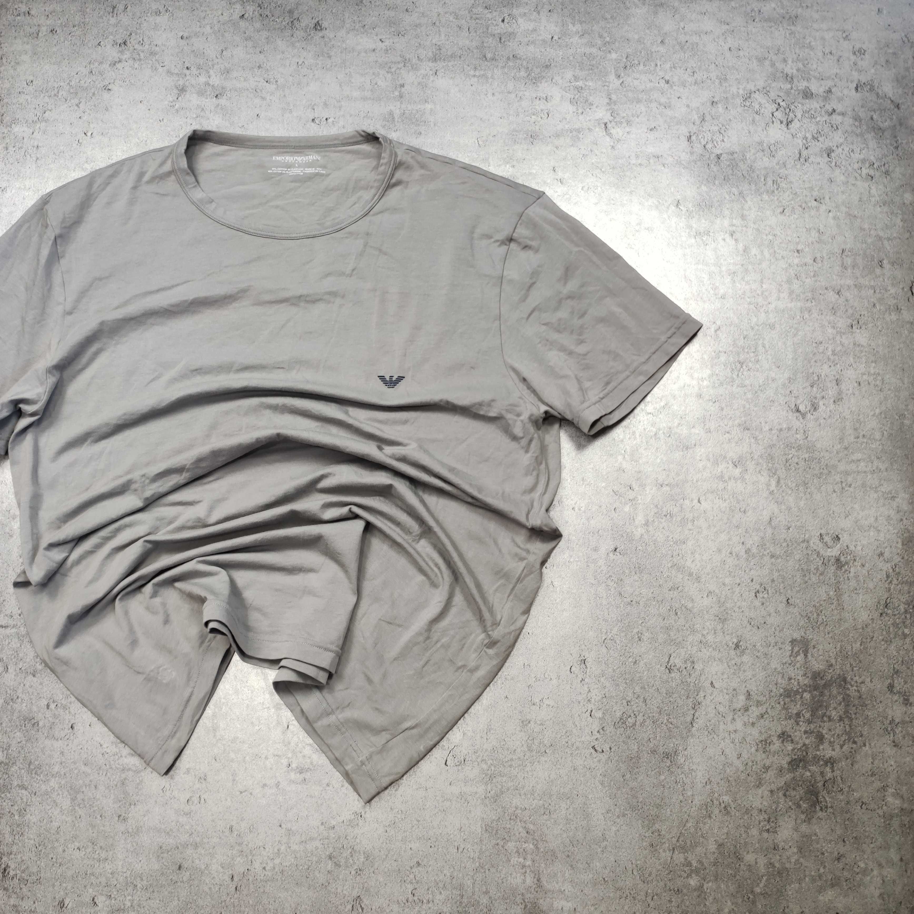 MĘSKA Koszulka Klasyczna Beżowa Szara Emporio Armani Małe Logo Nadruk