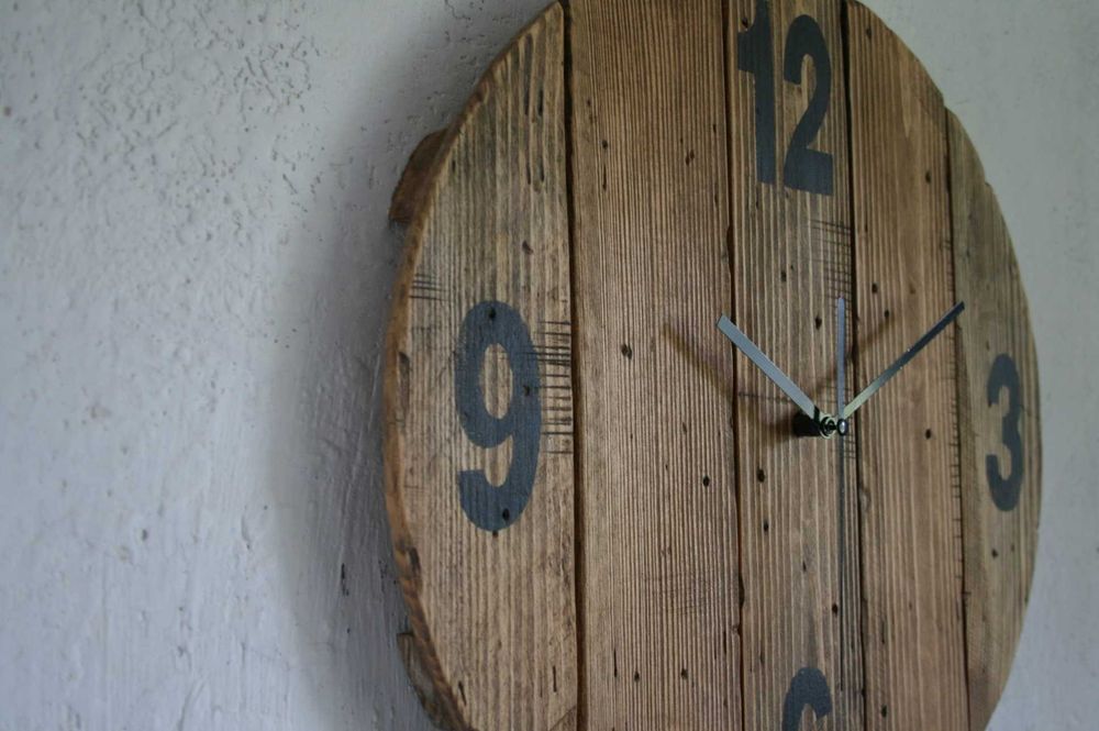 Zegar ścienny drewniany rustykalny boho loft rękodzieło