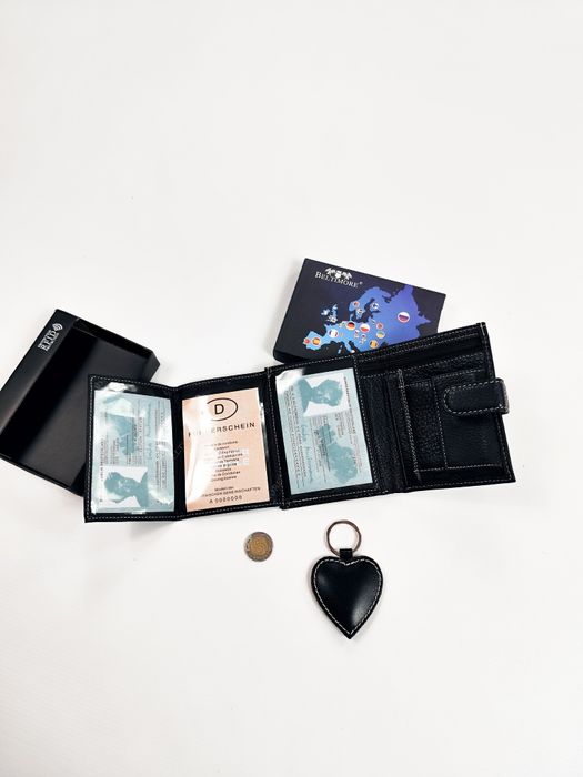 NOWY zestaw Czarny portfel i brelok serce prezent skórzany męski