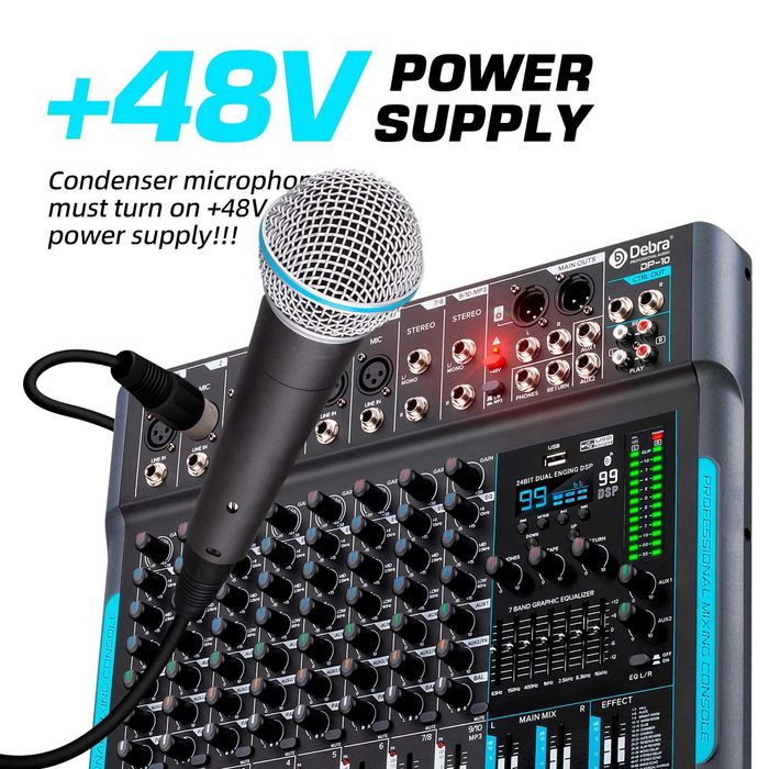Микшер и микрофон, пульт микшерный Debra 10 Channels Audio Mixer DJ