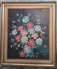 Quadro com motivo floral. Caixilho em madeira 77x90 cm