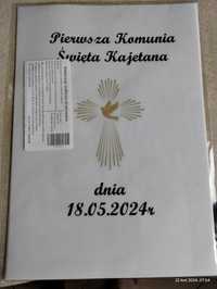 Opłatek na tort na pierwszą komunię świętą Kajetana 18.05.24r, 2xA4