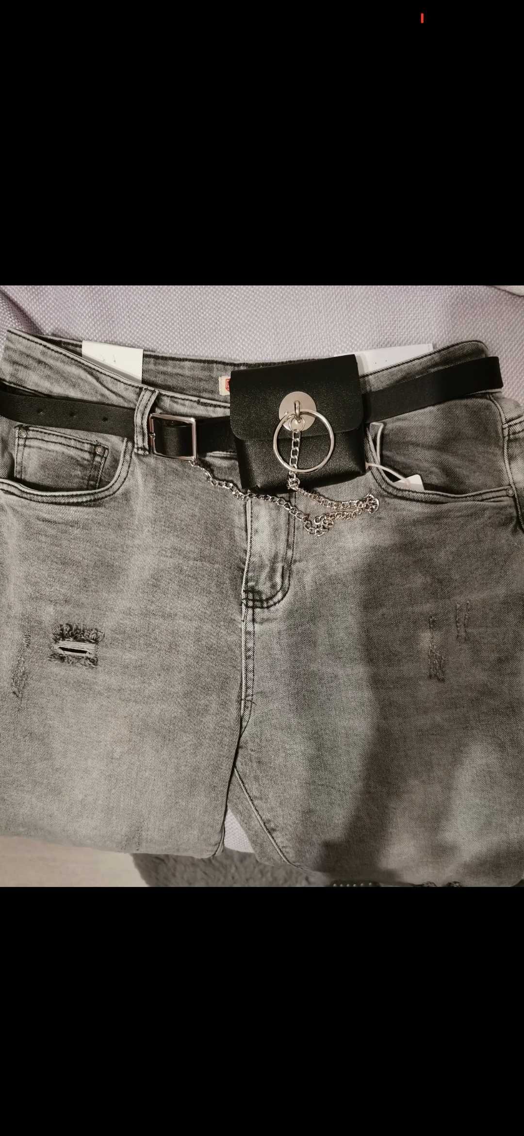 Spodnie jeansy boyfriendy nowe szare rozm M  z pasko-torebką