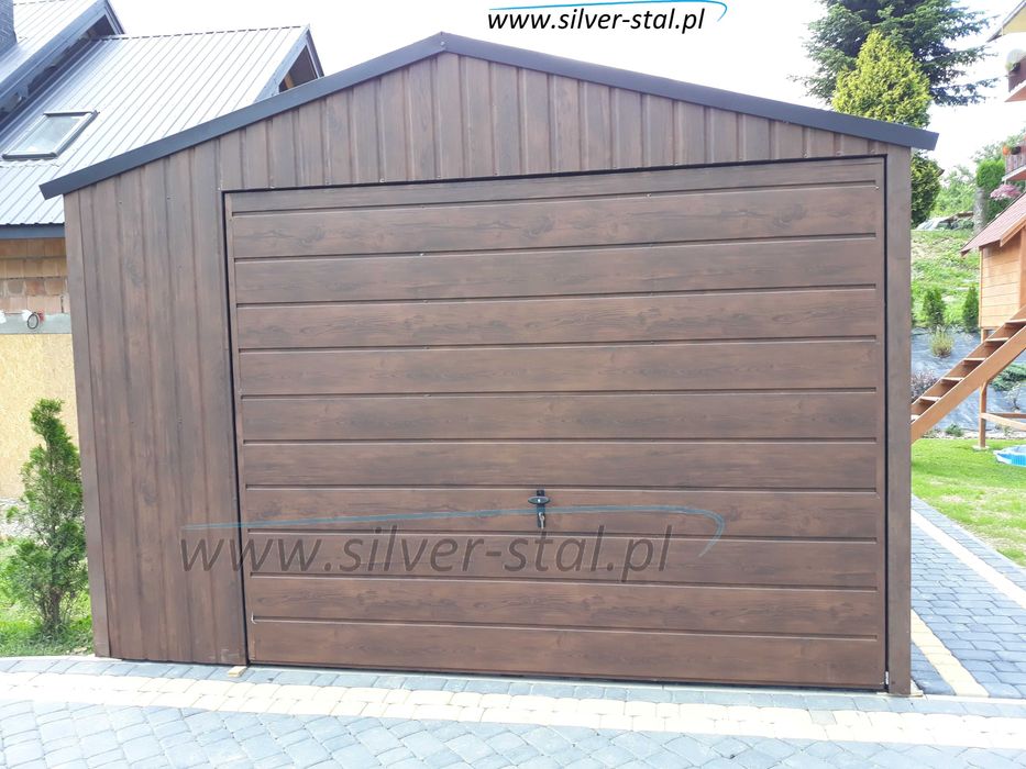 Garaż blaszany 3,5x5 orzech złoty dąb garaże WZMOCNIONY