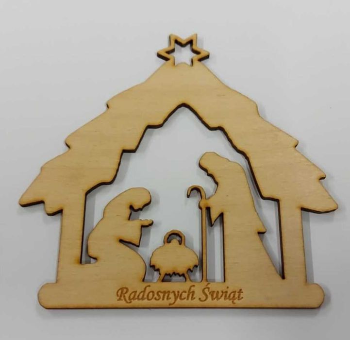 Bombka zawieszka szopka bożonarodzeniowa choinkę drewno święta 13x13,7