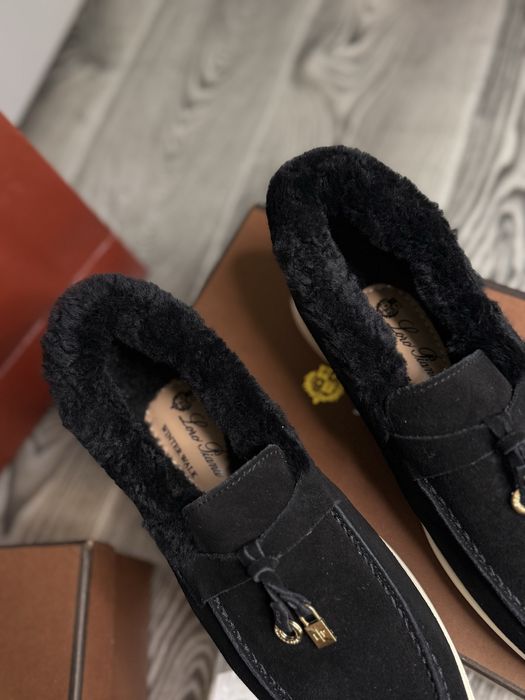 Лоферы теплые черные лоро пиана lp loro piana с мехом зимние кеды