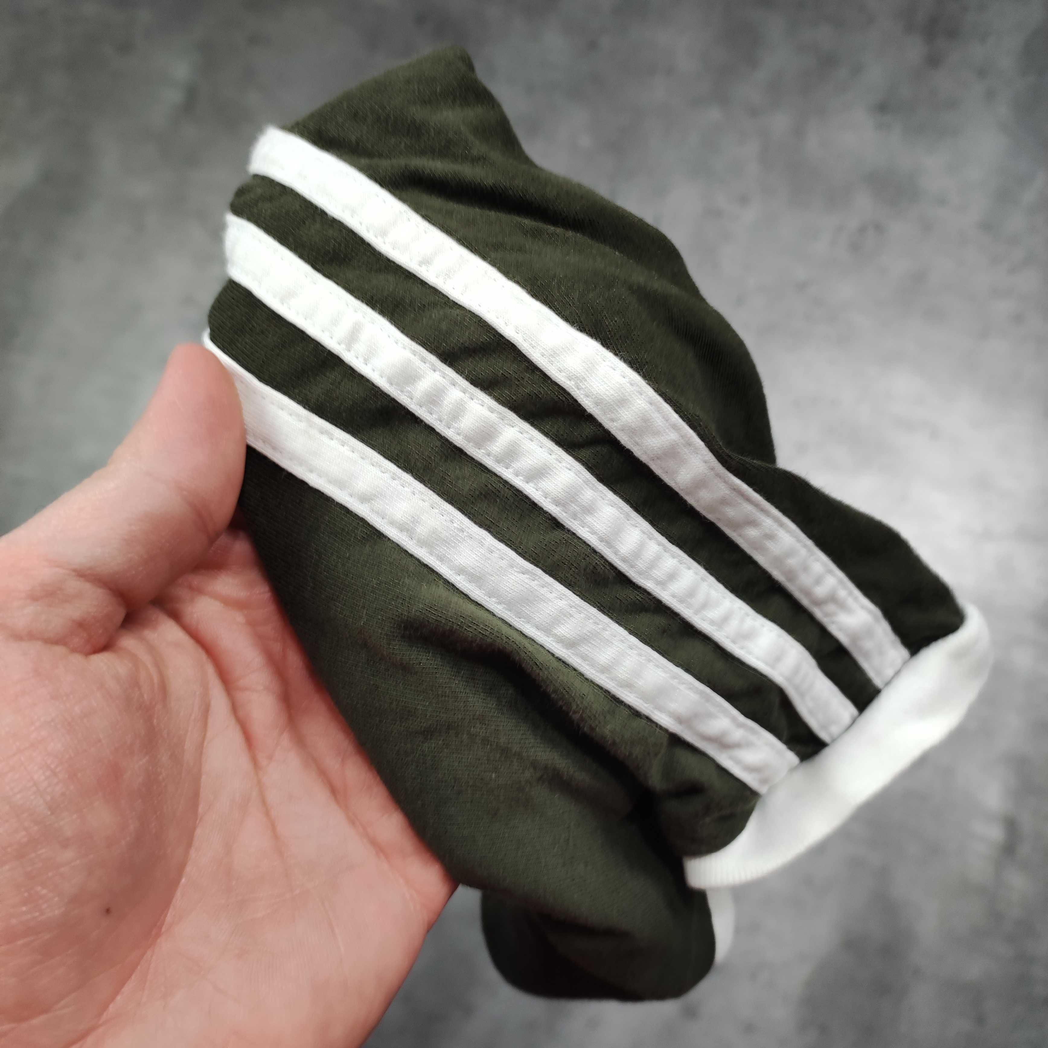 MĘSKA Koszulka Bawełna Khaki 3 Paski Adidas California Klasyczna Lato