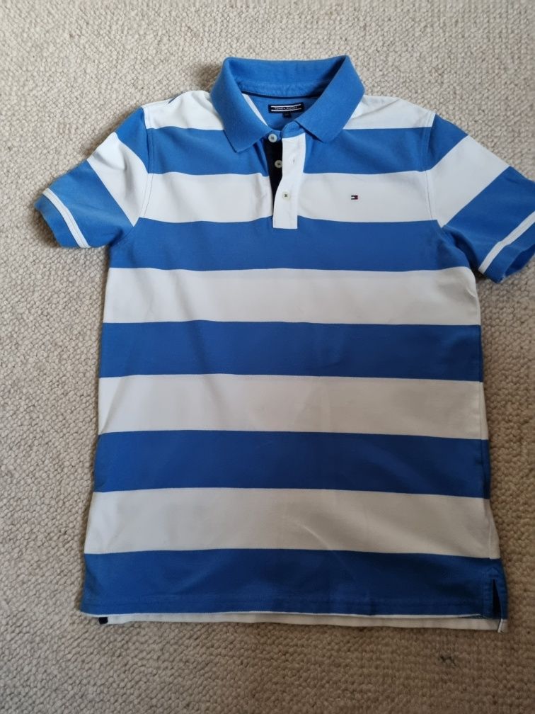 Koszulka polo Tommy Hilfiger rozmiar XL w biało niebieskie pasy uzywan