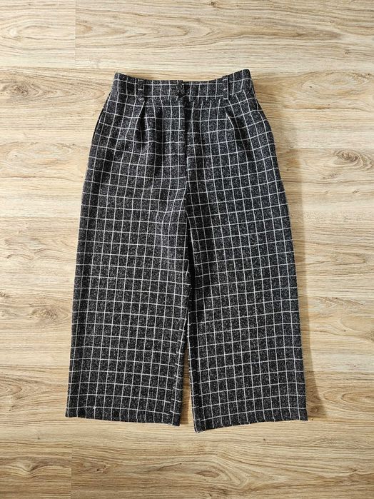 Spodnie materiałowe culottes kuloty czarne w kratkę topshop jesień M