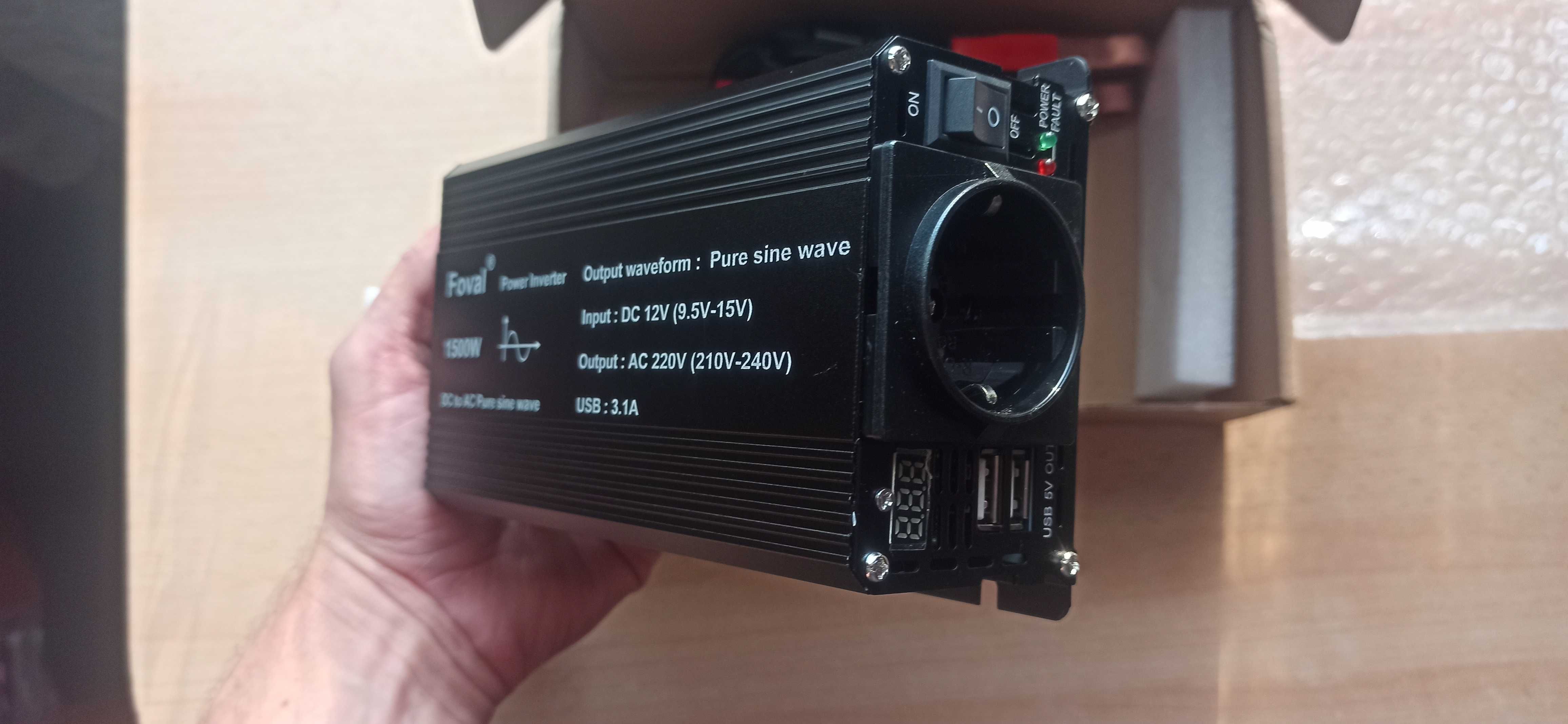 Інвертор FOVAL 12V-220 1500W, Чиста синусоїда (ПРАВИЛЬНА), для КОТЛА