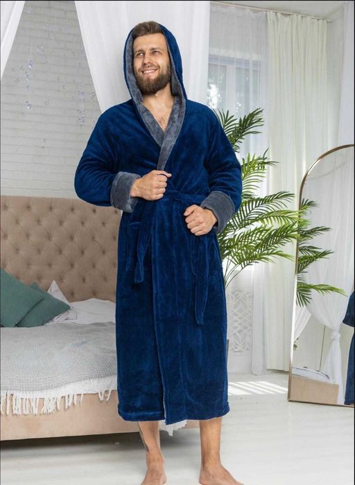 Мужской махровый халат с капюшоном / мужской халат на запах XL-6XL